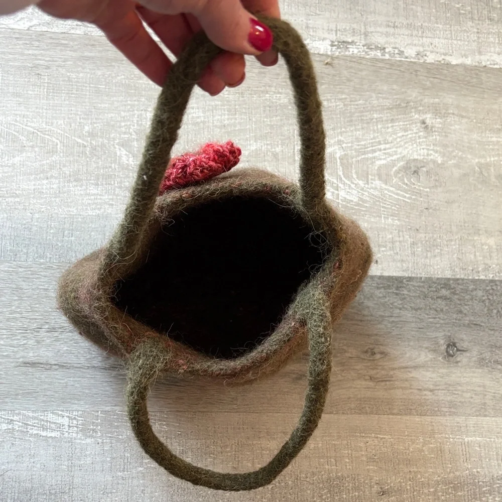 Handcrafted Olive Green and Red Felted Wool‎ Handbag